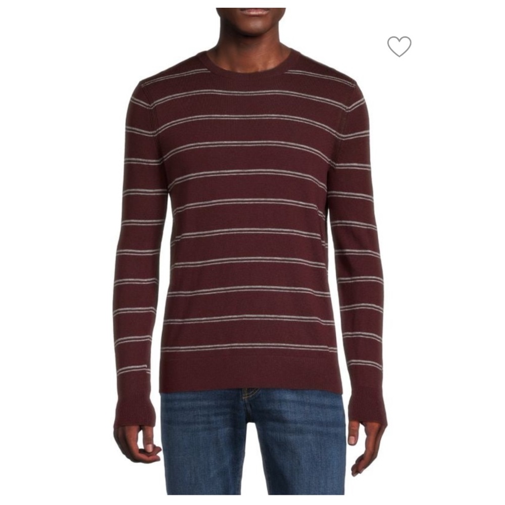 NWT Theory Riland Striped Merino Wool Blend Sweater in Bordeaux, Size L